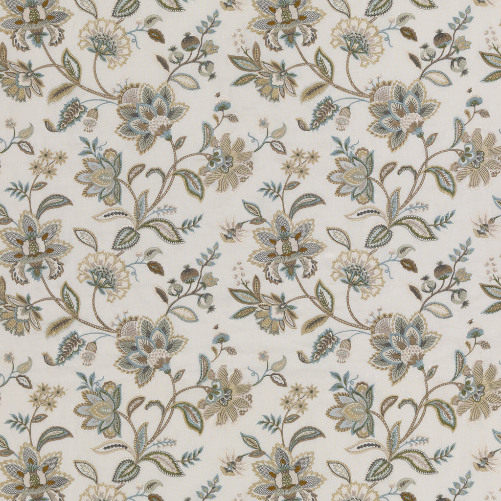 Samples and Purchasing available for Langley - Aqua Blue By G P & J Baker | Burford |Botanical & Floral  Drapery Embroidery at Designer Wallcoverings and Fabrics