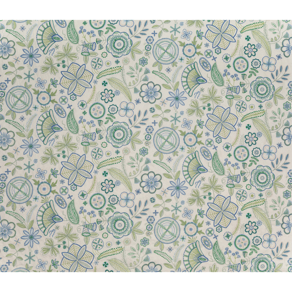 Samples and Purchasing available for Eden - Blue Green White By Lee Jofa | Blithfield Eden | Botanical & Floral Multipurpose Embroidery at Designer Wallcoverings and Fabrics