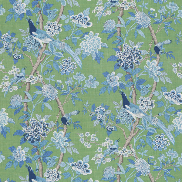 Samples and Purchasing available for Hydrangea Bird (Archive) - Emerald/Blue Green By G P & J Baker | Chifu |Botanical & Floral Flora & Fauna Multipurpose Print at Designer Wallcoverings and Fabrics