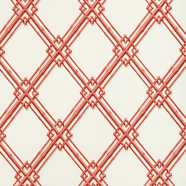 Samples and Purchasing available for Treillage De Bambou - Red Red By Brunschwig & Fils | Louverne Wallpapers | Lattice/Scrollwork Wallcovering Print at Designer Wallcoverings and Fabrics