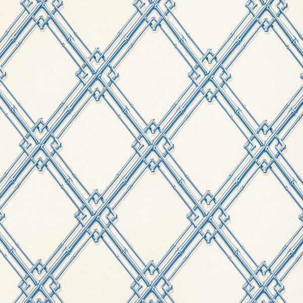 Samples and Purchasing available for Treillage De Bambou - Blue Blue By Brunschwig & Fils | Louverne Wallpapers | Lattice/Scrollwork Wallcovering Print at Designer Wallcoverings and Fabrics