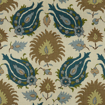 Samples and Purchasing available for Kashmiri Linen Print - Teal Blue/Taupe Beige By Brunschwig & Fils | Les Alizes | Global Multipurpose Print at Designer Wallcoverings and Fabrics