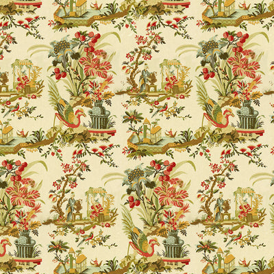 Samples and Purchasing available for Le Lac Linen Print - Teal And Melon On Cream Beige By Brunschwig & Fils |  | Chinoiserie Multipurpose Print at Designer Wallcoverings and Fabrics