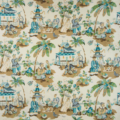 Samples and Purchasing available for Xian Linen & Cotton Print - Seafoam/Sand Multi By Brunschwig & Fils | Baret | Chinoiserie Multipurpose Print at Designer Wallcoverings and Fabrics