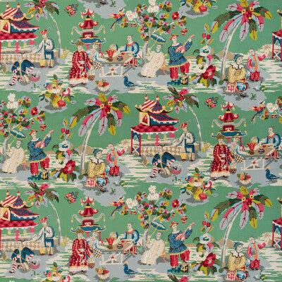 Samples and Purchasing available for Xian Linen & Cotton Print - Jade Multi By Brunschwig & Fils | Baret | Chinoiserie Multipurpose Print at Designer Wallcoverings and Fabrics