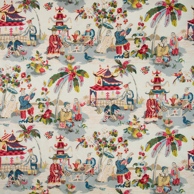 Samples and Purchasing available for Xian Linen & Cotton Print - Prussian/Red Multi By Brunschwig & Fils | Baret | Chinoiserie Multipurpose Print at Designer Wallcoverings and Fabrics