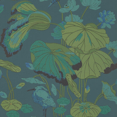 Samples and Purchasing available for Nympheus - Teal Teal By G P & J Baker | Signature |Animal/Insects Botanical & Floral Wallcovering Print at Designer Wallcoverings and Fabrics