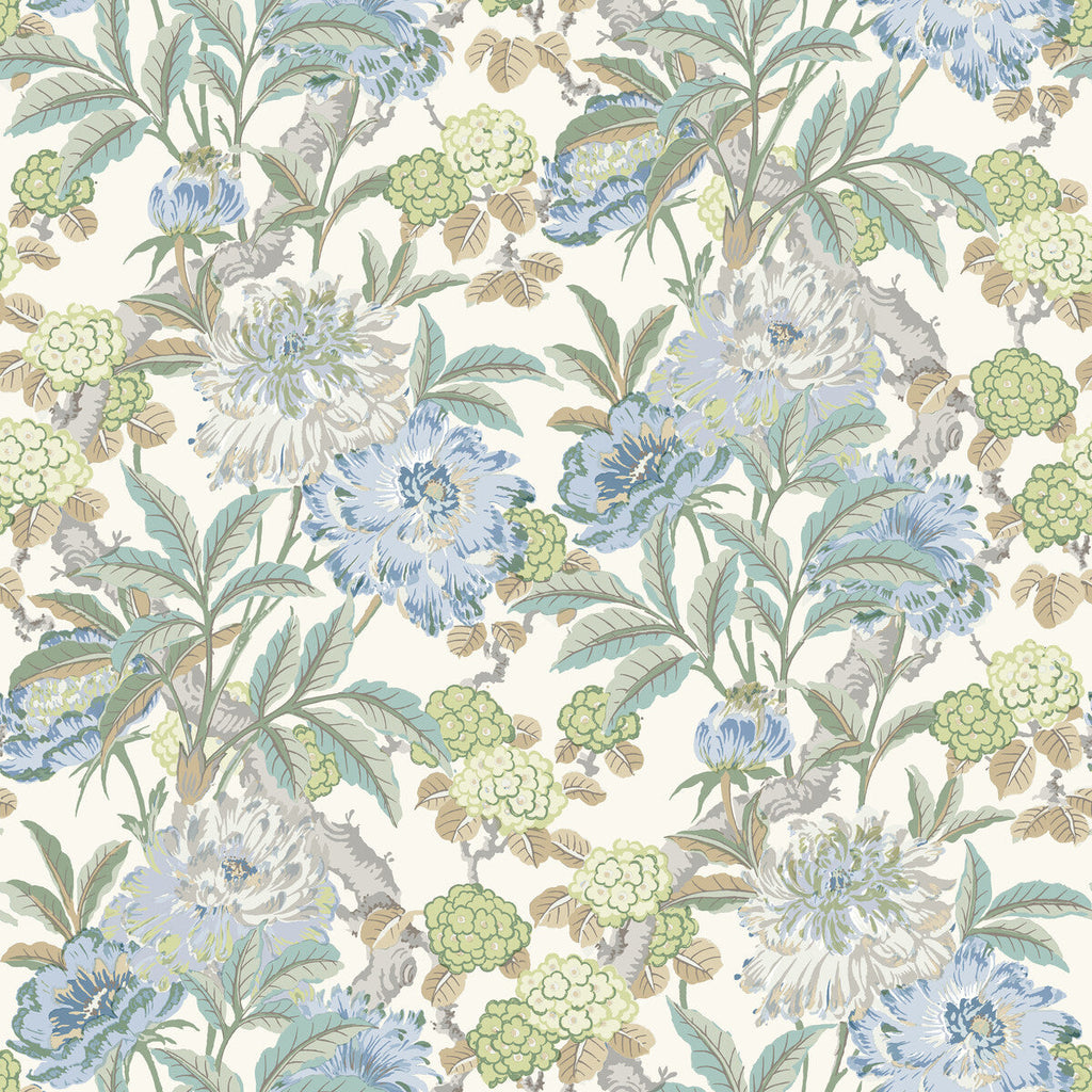 Samples and Purchasing available for Summer Peony - Aqua Green By G P & J Baker | Ashmore Wallpaper |Botanical & Floral  Wallcovering  at Designer Wallcoverings and Fabrics