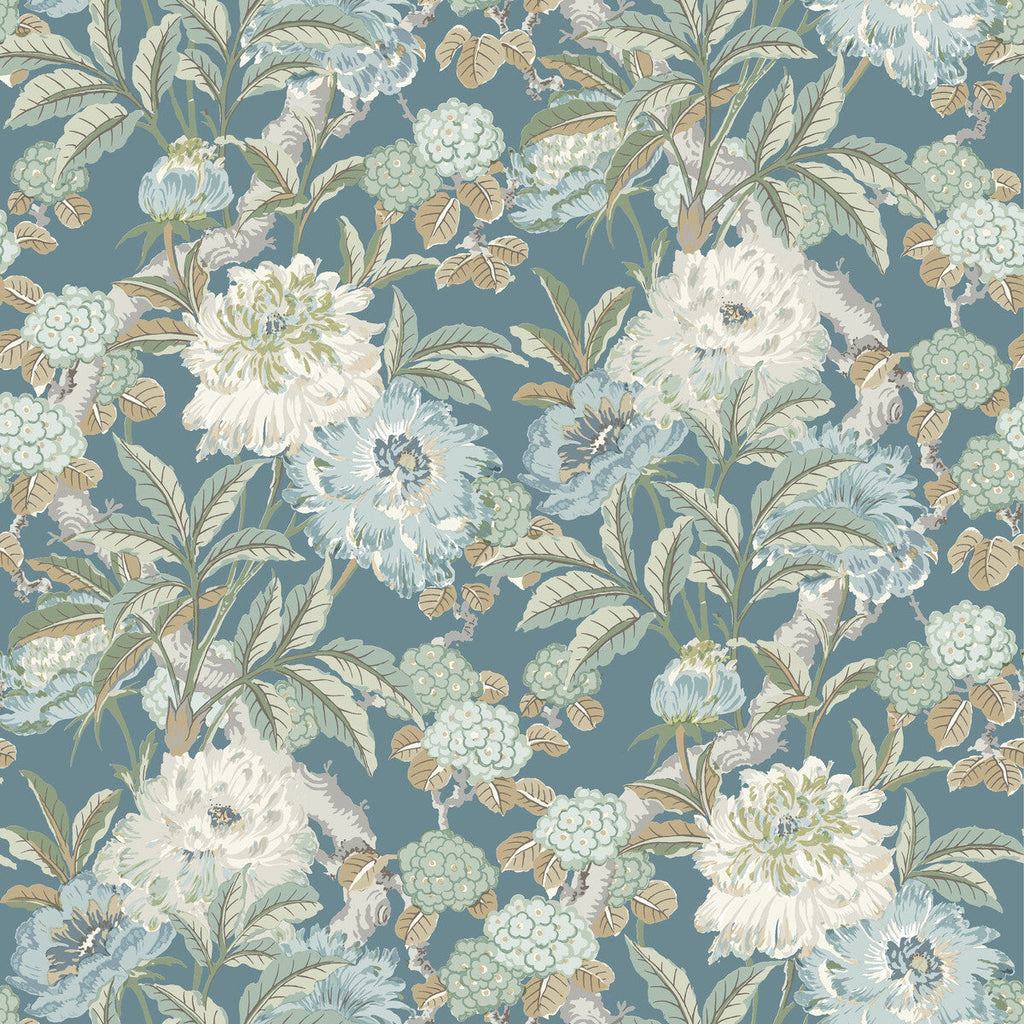 Samples and Purchasing available for Summer Peony - Denim Blue By G P & J Baker | Ashmore Wallpaper |Botanical & Floral  Wallcovering  at Designer Wallcoverings and Fabrics