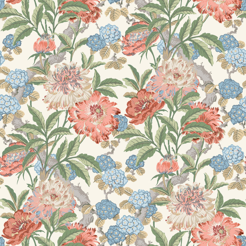 Samples and Purchasing available for Summer Peony - Red/Green Red By G P & J Baker | Ashmore Wallpaper |Botanical & Floral  Wallcovering  at Designer Wallcoverings and Fabrics