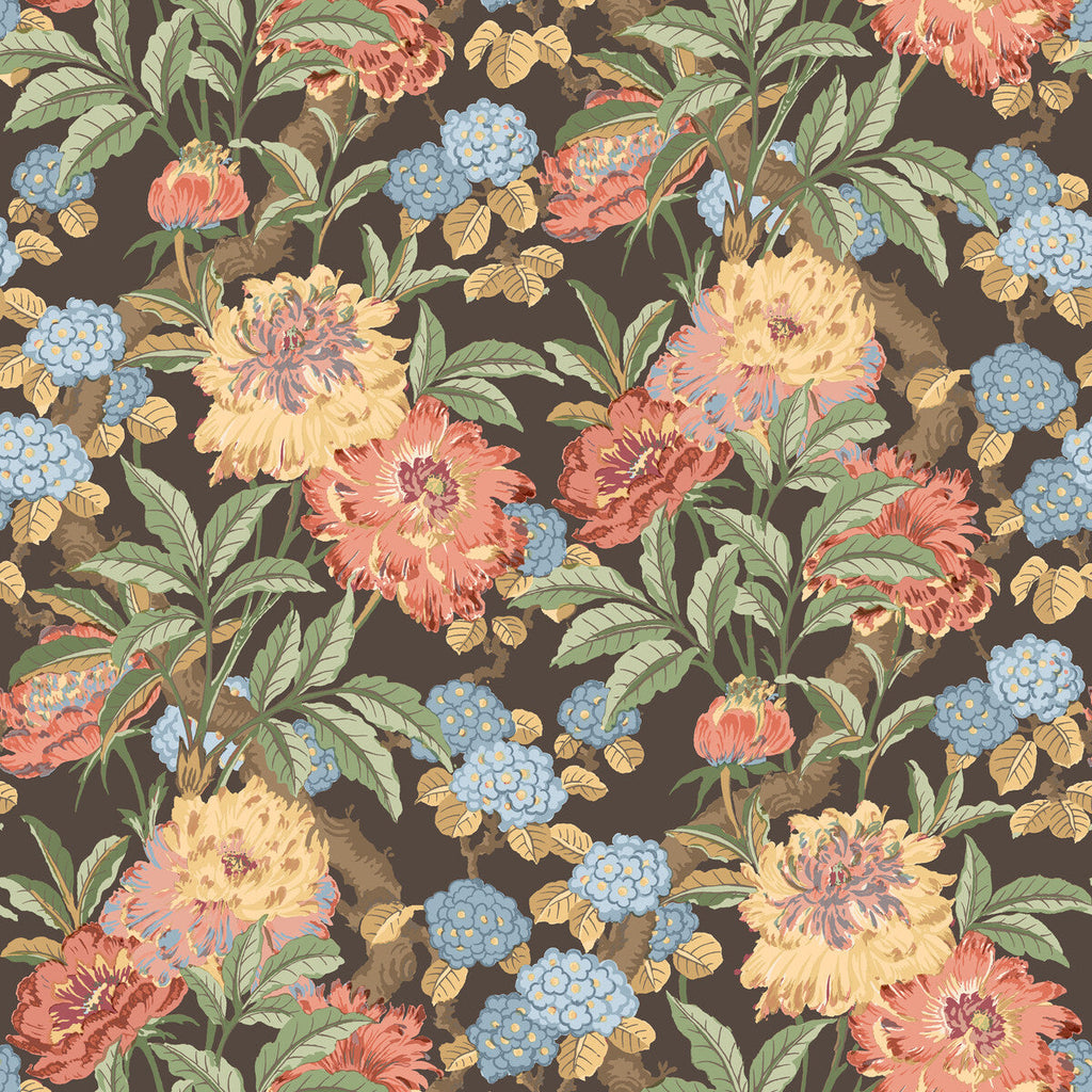 Samples and Purchasing available for Summer Peony - Charcoal/Jewel Black By G P & J Baker | Ashmore Wallpaper |Botanical & Floral  Wallcovering  at Designer Wallcoverings and Fabrics