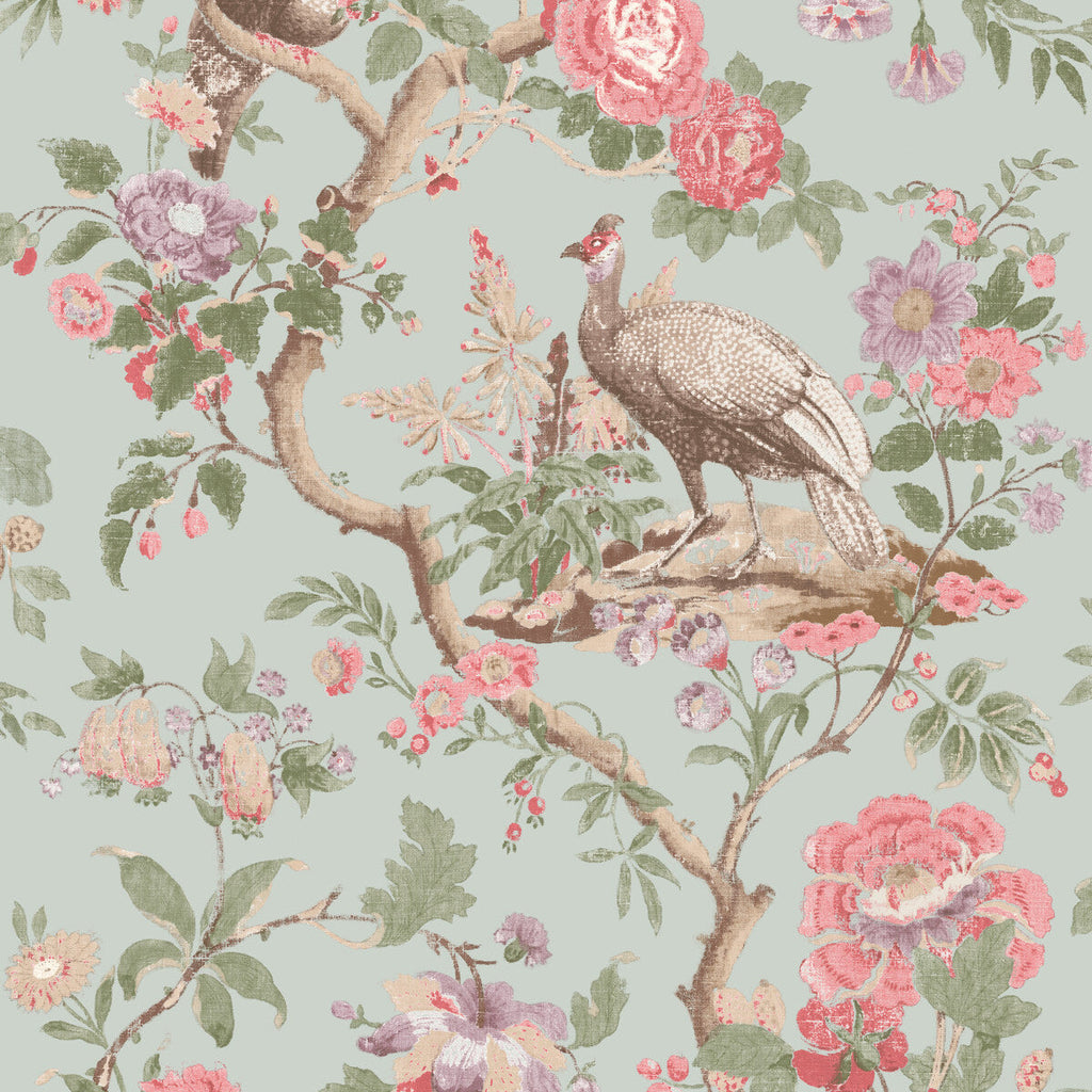 Samples and Purchasing available for Broughton Rose - Aqua Blue By G P & J Baker | Ashmore Wallpaper |Animal/Insects  Wallcovering  at Designer Wallcoverings and Fabrics