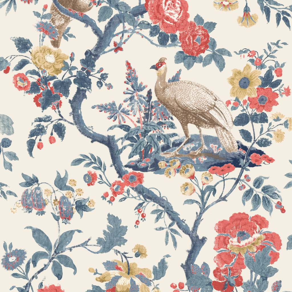 Samples and Purchasing available for Broughton Rose - Indigo/Red Blue By G P & J Baker | Ashmore Wallpaper |Animal/Insects  Wallcovering  at Designer Wallcoverings and Fabrics