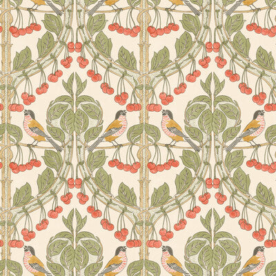 Samples and Purchasing available for Birds & Cherries - Red/Green Red By G P & J Baker | Original Brantwood Wallpaper |Animal/Insects  Wallcovering  at Designer Wallcoverings and Fabrics