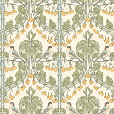 Samples and Purchasing available for Birds & Cherries - Aqua Blue By G P & J Baker | Original Brantwood Wallpaper |Animal/Insects  Wallcovering  at Designer Wallcoverings and Fabrics