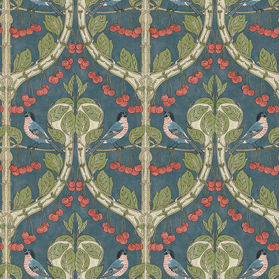 Samples and Purchasing available for Birds & Cherries - Indigo Blue By G P & J Baker | Original Brantwood Wallpaper |Animal/Insects  Wallcovering  at Designer Wallcoverings and Fabrics