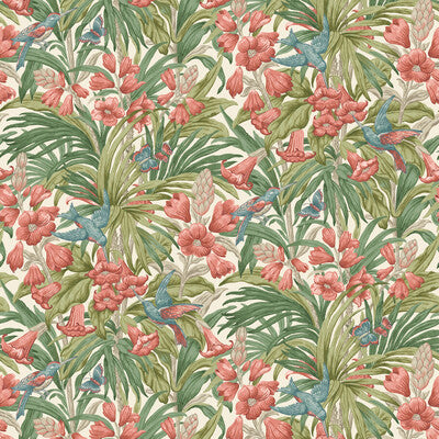 Samples and Purchasing available for Trumpet Flowers - Red/Green  By G P & J Baker | Original Brantwood Wallpaper |Botanical & Floral  Wallcovering  at Designer Wallcoverings and Fabrics