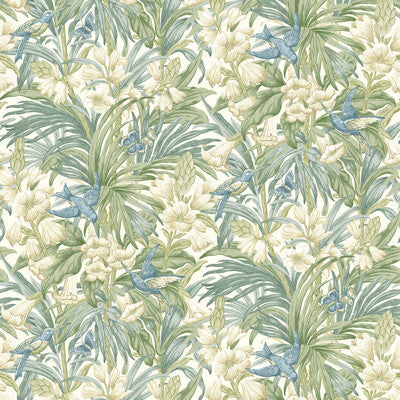 Samples and Purchasing available for Trumpet Flowers - Blue/Green Blue By G P & J Baker | Original Brantwood Wallpaper |Botanical & Floral  Wallcovering  at Designer Wallcoverings and Fabrics