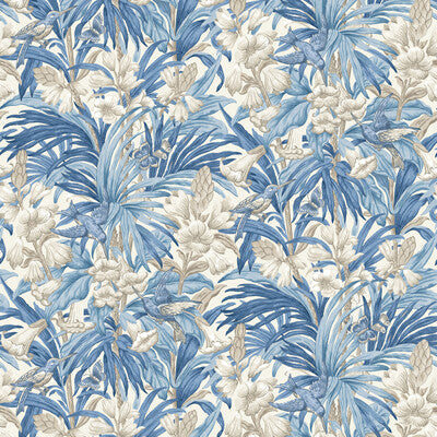 Samples and Purchasing available for Trumpet Flowers - Blue Blue By G P & J Baker | Original Brantwood Wallpaper |Botanical & Floral  Wallcovering  at Designer Wallcoverings and Fabrics