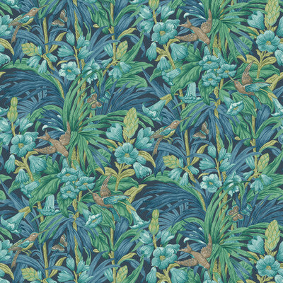 Samples and Purchasing available for Trumpet Flowers - Indigo/Teal Blue By G P & J Baker | Original Brantwood Wallpaper |Botanical & Floral  Wallcovering  at Designer Wallcoverings and Fabrics