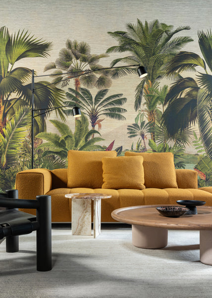 Rêverie Tropicale Grasscloth Mural
 Golden Hour Wallpaper | Arte Europe