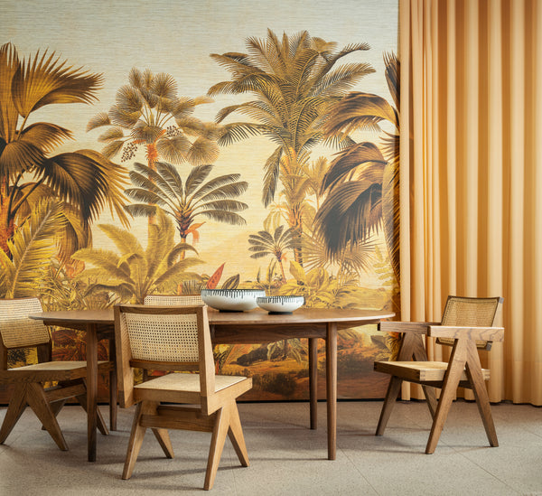 Rêverie Tropicale Grasscloth Mural
 Jungle Green Wallpaper | Arte Europe