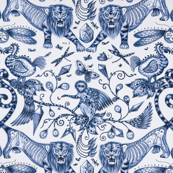 Samples and Purchasing available for Extinct - Blue  By Clarke And Clarke | Animalia By Emma J Shipley For C&C | Animal/Insects Multipurpose Print at Designer Wallcoverings and Fabrics