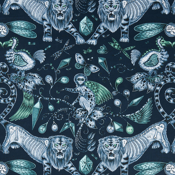 Samples and Purchasing available for Extinct - Navy  By Clarke And Clarke | Animalia By Emma J Shipley For C&C | Animal/Insects Multipurpose Print at Designer Wallcoverings and Fabrics