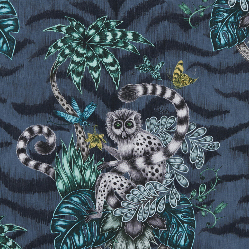 Samples and Purchasing available for Lemur - Navy  By Clarke And Clarke | Animalia By Emma J Shipley For C&C | Animal/Insects Multipurpose Print at Designer Wallcoverings and Fabrics