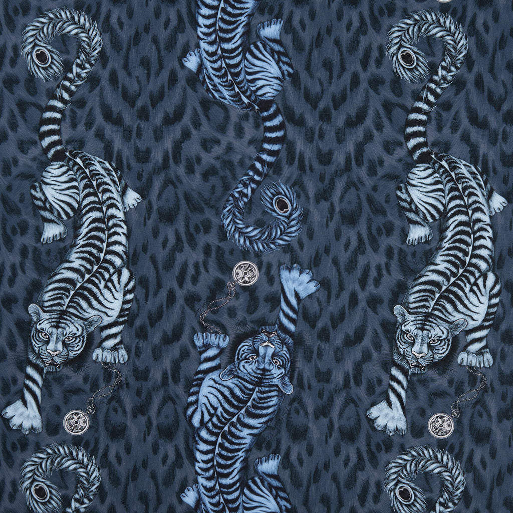 Samples and Purchasing available for Tigris - Navy  By Clarke And Clarke | Animalia By Emma J Shipley For C&C | Animal/Insects Multipurpose Print at Designer Wallcoverings and Fabrics