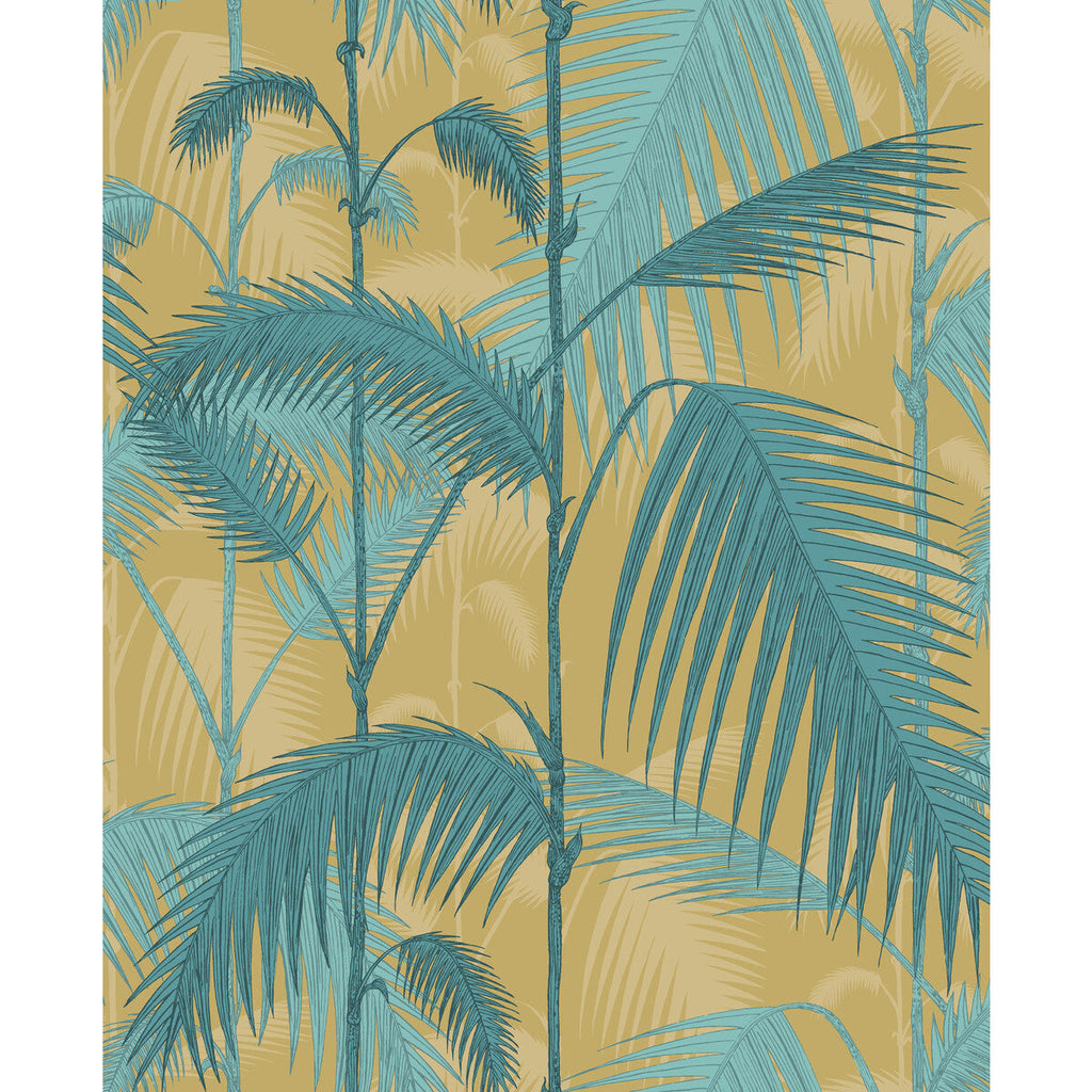 Samples and Purchasing available for Palm Jungle - Orchre & Petrol Multi By Cole & Son | Cole & Son Contemporary Fabrics |Botanical & Floral Tropical Multipurpose Print at Designer Wallcoverings and Fabrics