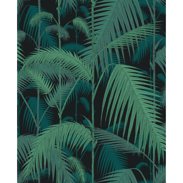 Samples and Purchasing available for Palm Jungle - Viri/Pet On Blk Green By Cole & Son | Cole & Son Contemporary Fabrics |Botanical & Floral  Multipurpose Print at Designer Wallcoverings and Fabrics