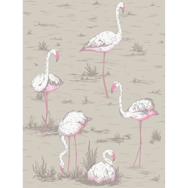 Samples and Purchasing available for Flamingos - Wht/Fuch On Tup Taupe By Cole & Son | Cole & Son Contemporary Fabrics |Animal/Insects Novelty Multipurpose Print at Designer Wallcoverings and Fabrics