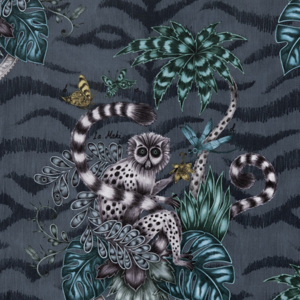 Samples and Purchasing available for Lemur Velvet - Navy  By Clarke And Clarke | Animalia By Emma J Shipley For C&C | Animal/Insects Multipurpose Weave at Designer Wallcoverings and Fabrics