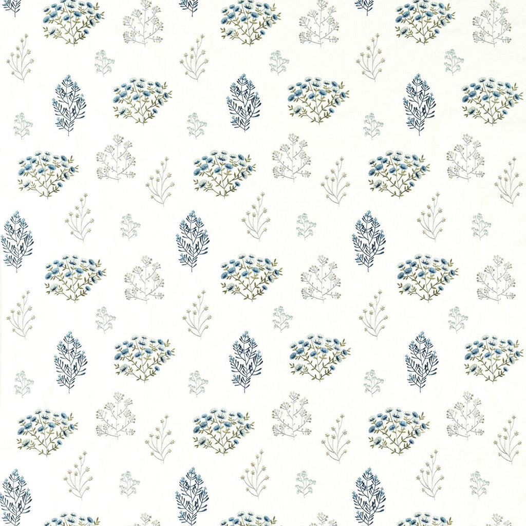 Samples and Purchasing available for Floris - Mineral/Denim White By Clarke And Clarke | Clarke & Clarke Botanist |Botanical & Floral  Multipurpose Embroidery at Designer Wallcoverings and Fabrics