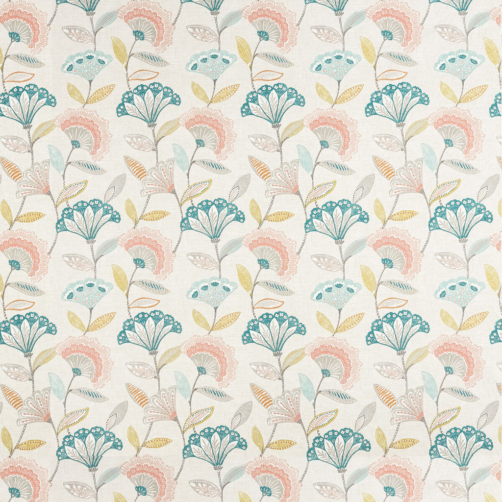 Samples and Purchasing available for Bohemia - Coral/Teal Ivory By Clarke And Clarke | Bohemia By Studio G For C&C |Botanical & Floral  Multipurpose Print at Designer Wallcoverings and Fabrics