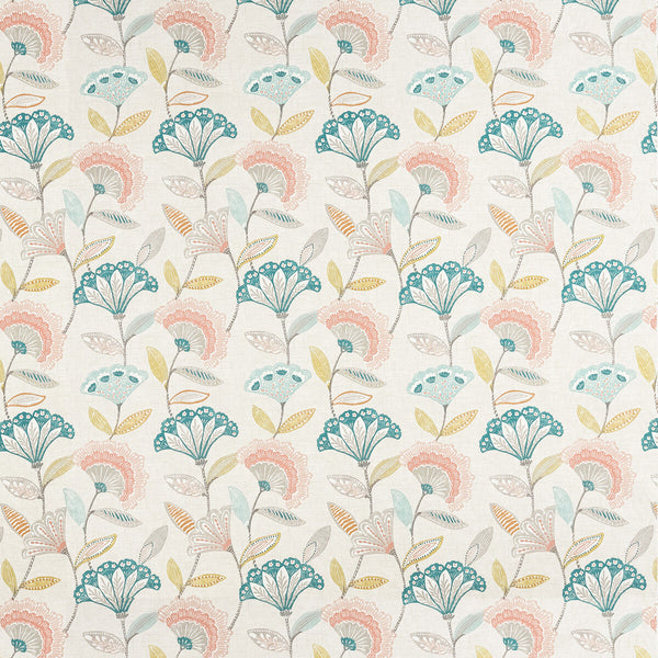 Samples and Purchasing available for Bohemia - Coral/Teal Ivory By Clarke And Clarke | Bohemia By Studio G For C&C |Botanical & Floral  Multipurpose Print at Designer Wallcoverings and Fabrics