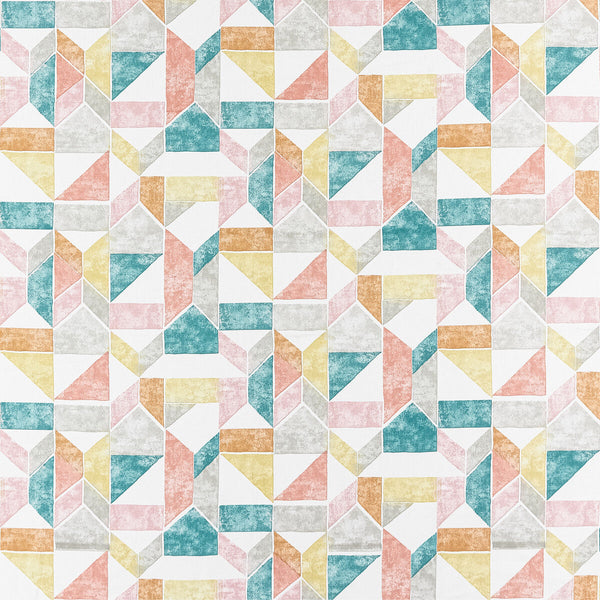 Samples and Purchasing available for Lanna - Coral/Teal Multi By Clarke And Clarke | Bohemia By Studio G For C&C |Geometric  Multipurpose Print at Designer Wallcoverings and Fabrics