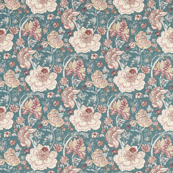 Samples and Purchasing available for Lucienne - Teal Teal By Clarke And Clarke | Clarke & Clarke Vintage |Botanical & Floral  Multipurpose Print at Designer Wallcoverings and Fabrics