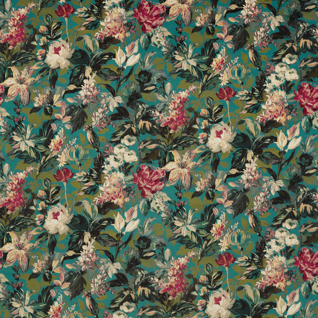 Samples and Purchasing available for Lilum - Peacock Velvet Teal By Clarke And Clarke | Clarke & Clarke Marianne | Botanical & Floral Upholstery Print at Designer Wallcoverings and Fabrics