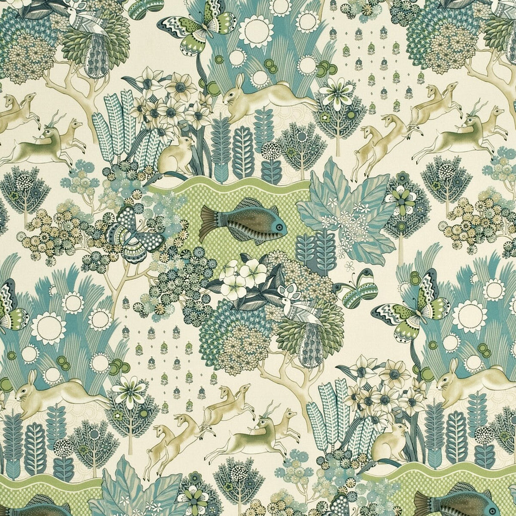 Samples and Purchasing available for Glendale - Teal/Leaf Beige By Mulberry | Country Weekend |Chinoiserie  Multipurpose Print at Designer Wallcoverings and Fabrics