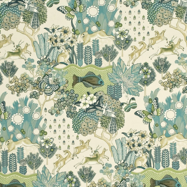 Samples and Purchasing available for Glendale - Teal/Leaf Beige By Mulberry | Country Weekend |Chinoiserie  Multipurpose Print at Designer Wallcoverings and Fabrics