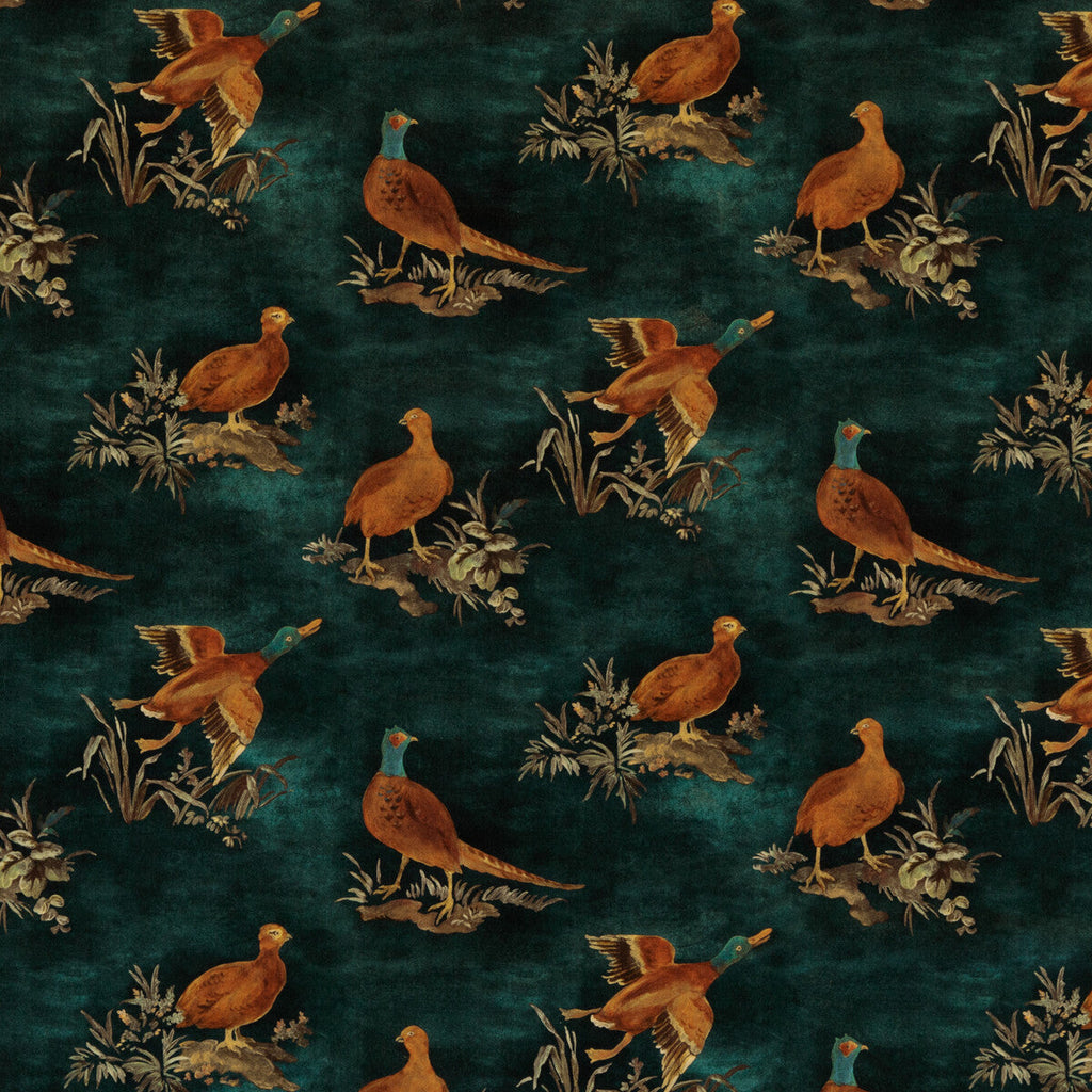 Samples and Purchasing available for Game Show - Teal Teal By Mulberry | Modern Country Velvets |Animal/Insects Flora & Fauna Multipurpose Velvet at Designer Wallcoverings and Fabrics