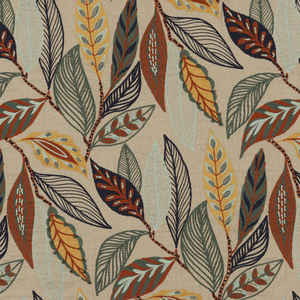 Samples and Purchasing available for Forest Leaves - Indigo/Teal Teal By Mulberry | Festival |  Multipurpose Embroidery at Designer Wallcoverings and Fabrics