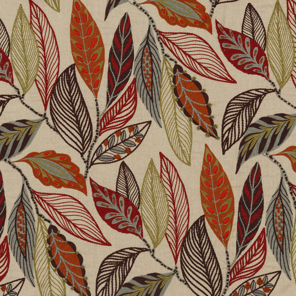 Samples and Purchasing available for Forest Leaves - Red/Plum Red By Mulberry | Festival |  Multipurpose Embroidery at Designer Wallcoverings and Fabrics