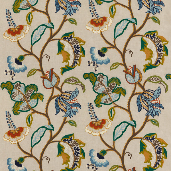 Samples and Purchasing available for Maxton - Teal Multi By Mulberry | Modern Country Ii |Botanical & Floral Jacobeans Multipurpose Embroidery at Designer Wallcoverings and Fabrics