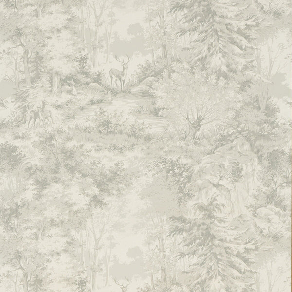 Samples and Purchasing available for Torridon - Silver/Grey Grey By Mulberry | Bohemian Romance |Toile  Wallcovering Print at Designer Wallcoverings and Fabrics