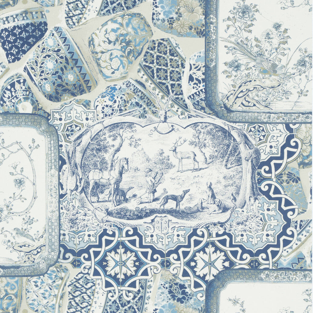 Samples and Purchasing available for Mulberry China - Indigo Blue By Mulberry | Bohemian Romance |Novelty Toile Wallcovering Print at Designer Wallcoverings and Fabrics