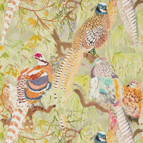 Samples and Purchasing available for Game Birds - Multi Multi By Mulberry | Modern Country |Animal/Insects Botanical & Floral Wallcovering Print at Designer Wallcoverings and Fabrics