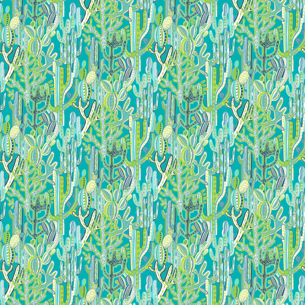 Samples and Purchasing available for Cactus - Azul/Verde Teal By Gaston Y Daniela | Gaston Libreria |Botanical & Floral Novelty Multipurpose Print at Designer Wallcoverings and Fabrics